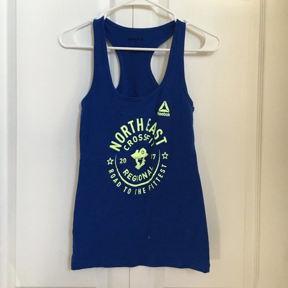 Reebok Womens Raceback Shirt Crossfit  Northeast 2017 Blue Gym Activewear Small - Picture 1 of 5